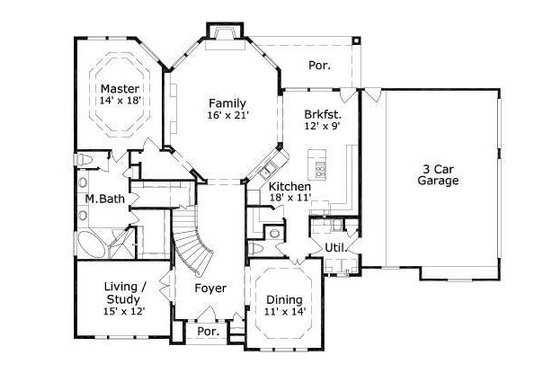 Floor Plan - Main Floor for European House Plan #411-243 - 4 bed, 3 bath