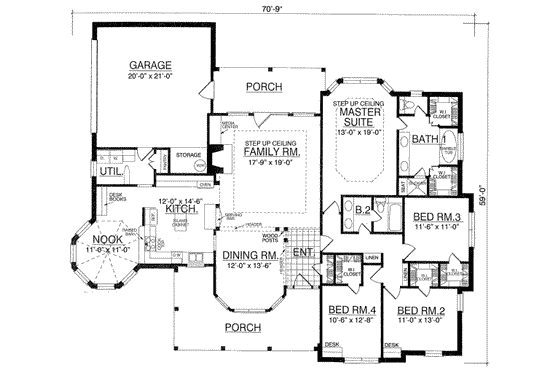 Floor Plan - Main Floor for Country House Plan #40-319 - 4 bed, 2 bath