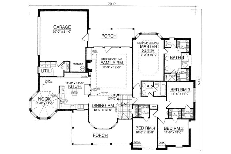 Home Plan - Floor Plan - Main Floor for Country House Plan #40-319 - 4 bed, 2 bath