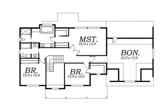 Floor Plan - Upper Floor for Southern House Plan #130-136 - 3 bed, 2.5 bath