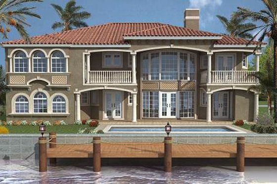 Exterior - Rear Elevation for Mediterranean House Plan #420-187 - 5 bed, 6.5 bath