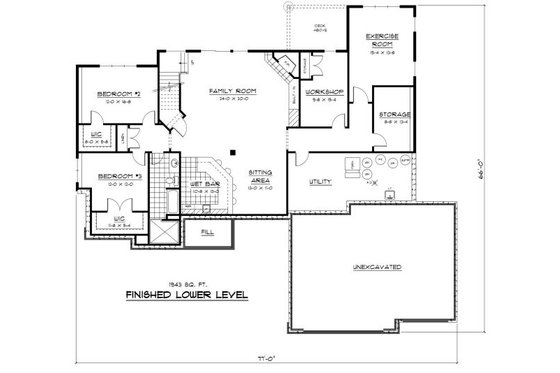 Floor Plan - Lower Floor for Traditional House Plan #51-330 - 3 bed, 2.5 bath
