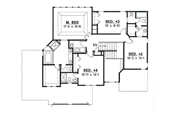 Floor Plan - Upper Floor for Traditional House Plan #67-524 - 4 bed, 3.5 bath