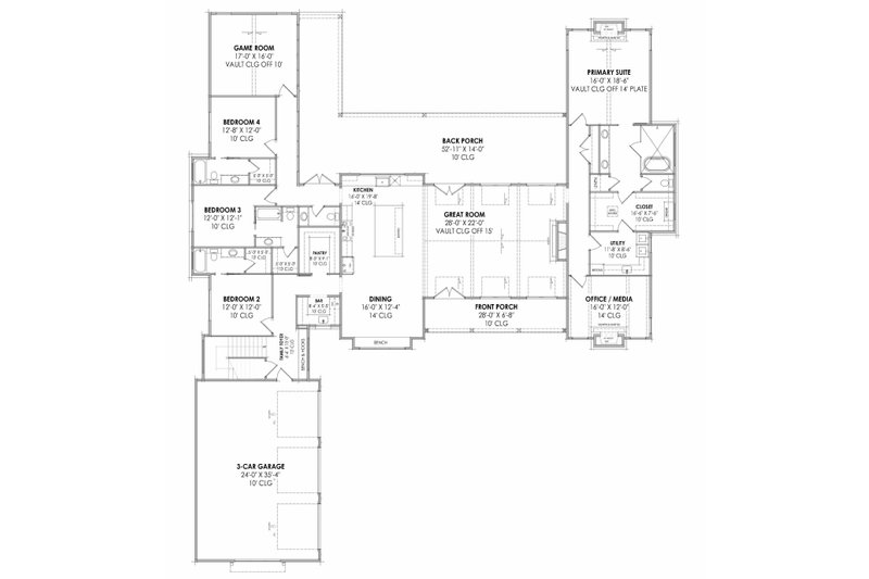 House Plan Design - Floor Plan - Main Floor for Farmhouse House Plan #1096-124 - 4 bed, 4.5 bath