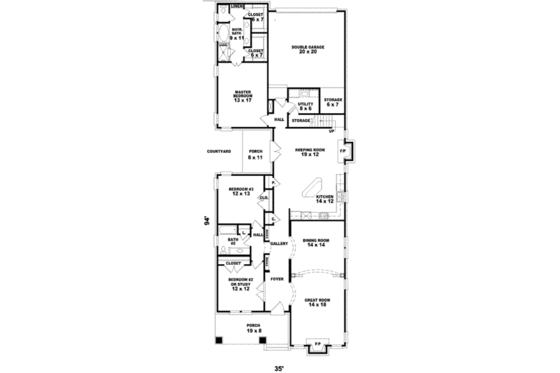 Floor Plan - Main Floor for Bungalow House Plan #81-1187 - 3 bed, 3 bath
