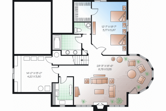 Floor Plan - Lower Floor for Traditional House Plan #23-2286 - 3 bed, 3 bath