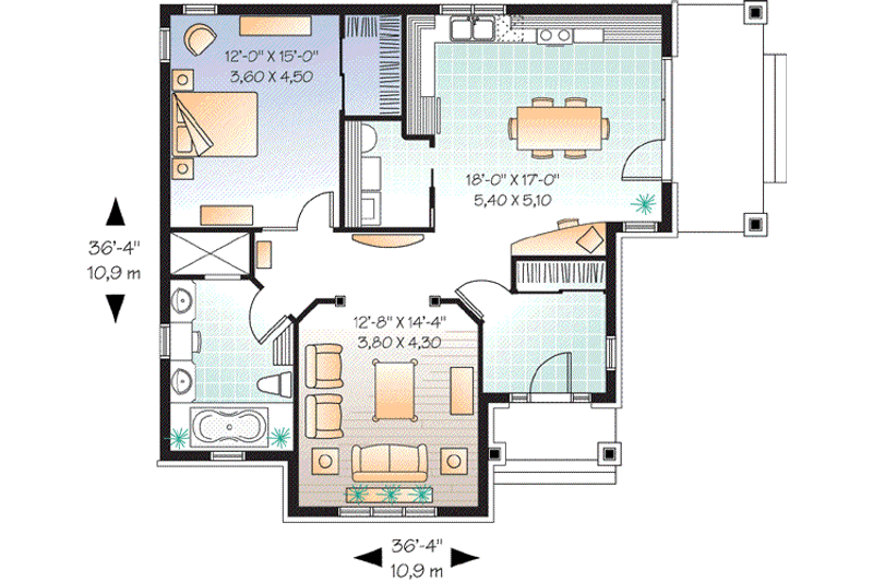 Dream House Plan - Floor Plan - Main Floor for Traditional House Plan #23-620 - 1 bed, 1 bath