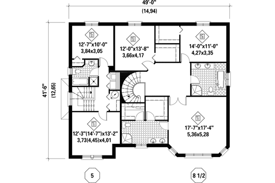 Floor Plan - Upper Floor for European House Plan #25-4614 - 7 bed, 4 bath