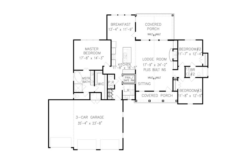 Architectural House Design - Floor Plan - Main Floor for Ranch House Plan #54-541 - 3 bed, 2.5 bath