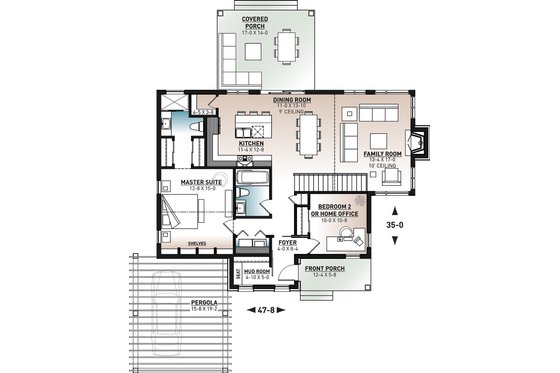 Floor Plan - Main Floor for Contemporary House Plan #23-2727 - 2 bed, 2 bath