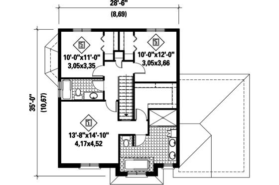 Floor Plan - Upper Floor for European House Plan #25-4720 - 3 bed, 2 bath