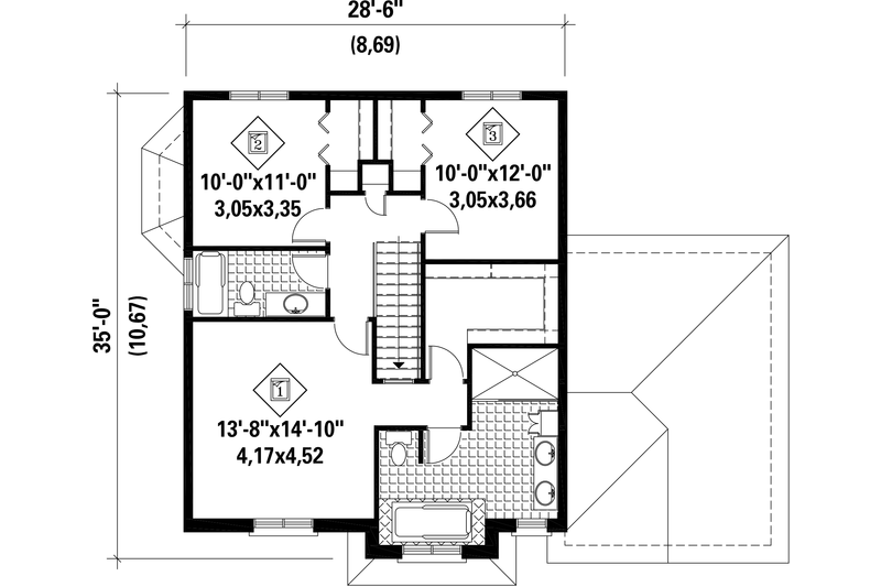 Dream House Plan - Floor Plan - Upper Floor for European House Plan #25-4720 - 3 bed, 2 bath