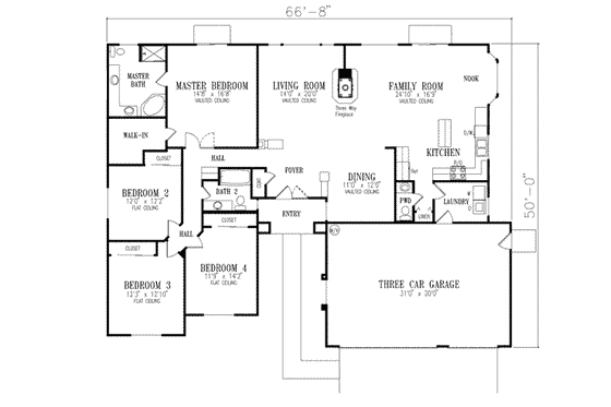Floor Plan - Main Floor for Mediterranean House Plan #1-513 - 4 bed, 2.5 bath