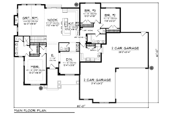 Floor Plan - Main Floor for Bungalow House Plan #70-985 - 3 bed, 2.5 bath