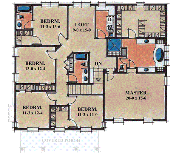 Traditional Floor Plan - Upper Floor Plan #20-1841