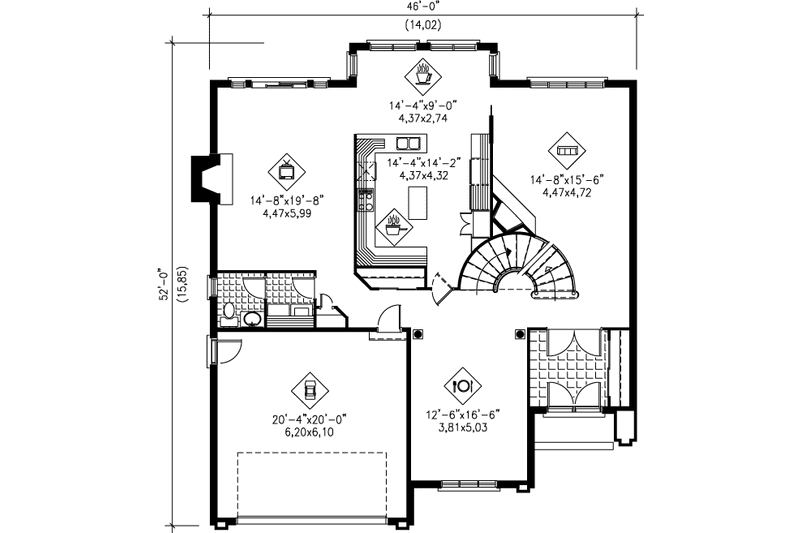 House Blueprint - Floor Plan - Main Floor for Traditional House Plan #25-2019 - 4 bed, 2.5 bath