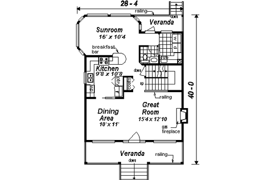 Floor Plan - Main Floor for Cottage House Plan #18-289 - 3 bed, 3 bath