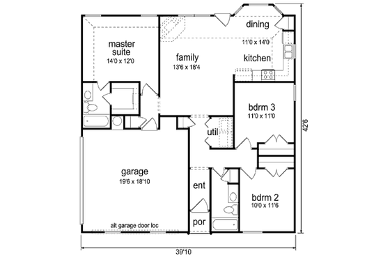 Floor Plan - Main Floor for Ranch House Plan #84-473 - 3 bed, 2 bath