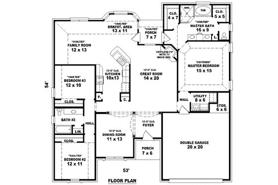 Floor Plan - Main Floor for European House Plan #81-1063 - 3 bed, 2 bath