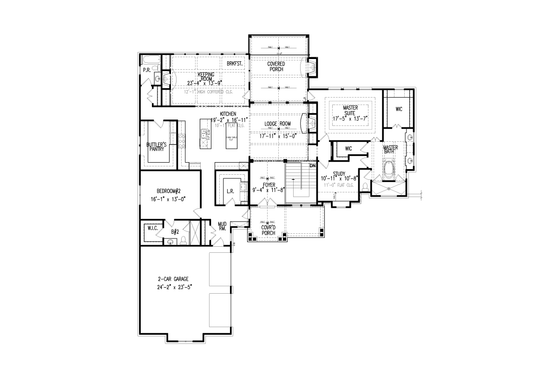 Floor Plan - Main Floor for Craftsman House Plan #54-585 - 3 bed, 3.5 bath