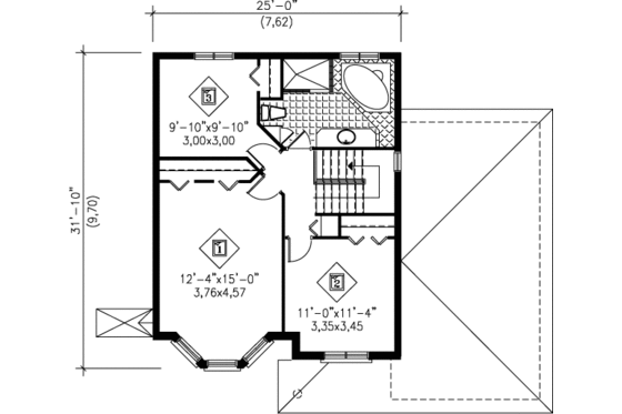 Floor Plan - Upper Floor for European House Plan #25-2193 - 3 bed, 1.5 bath