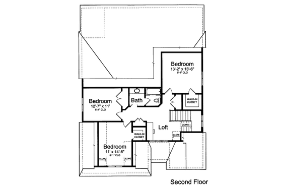 Floor Plan - Upper Floor for Bungalow House Plan #46-436 - 4 bed, 3.5 bath