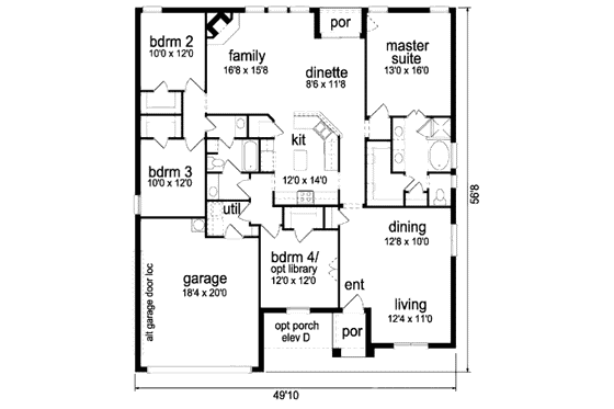 Floor Plan - Main Floor for Traditional House Plan #84-317 - 4 bed, 2 bath