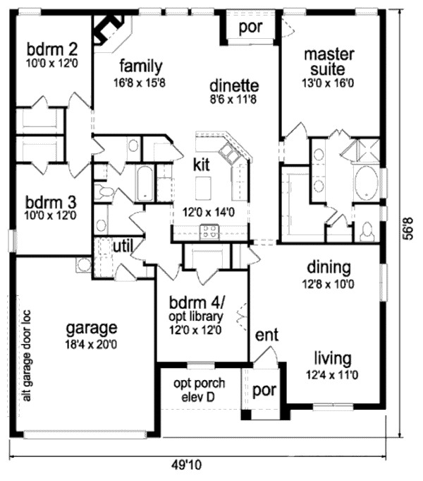 Floor Plan - Main Floor for Traditional House Plan #84-317 - 4 bed, 2 bath