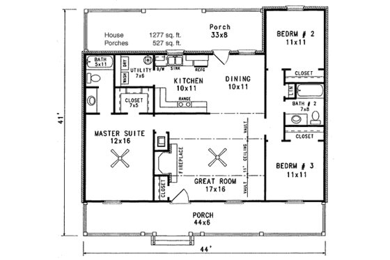 Floor Plan - Main Floor for Cabin House Plan #14-140 - 3 bed, 2 bath