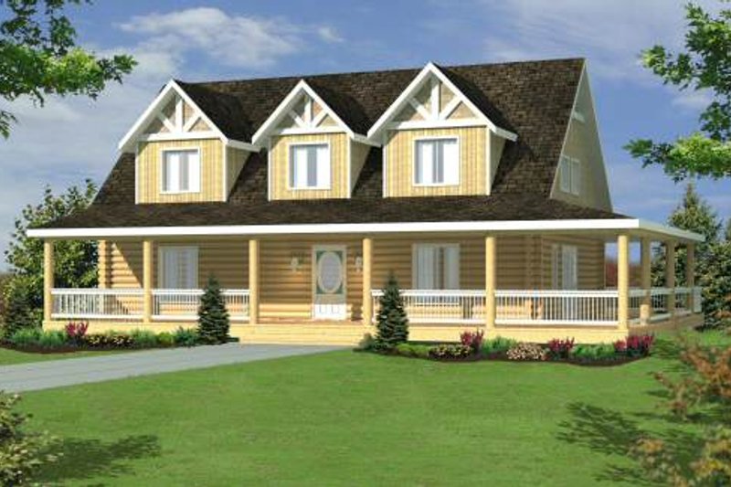 House Design - Log Exterior - Front Elevation Plan #117-555