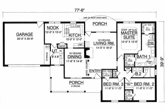 Floor Plan - Main Floor for Traditional House Plan #40-335 - 3 bed, 2 bath