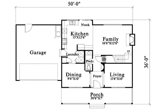 Floor Plan - Main Floor for Traditional House Plan #78-152 - 3 bed, 2.5 bath