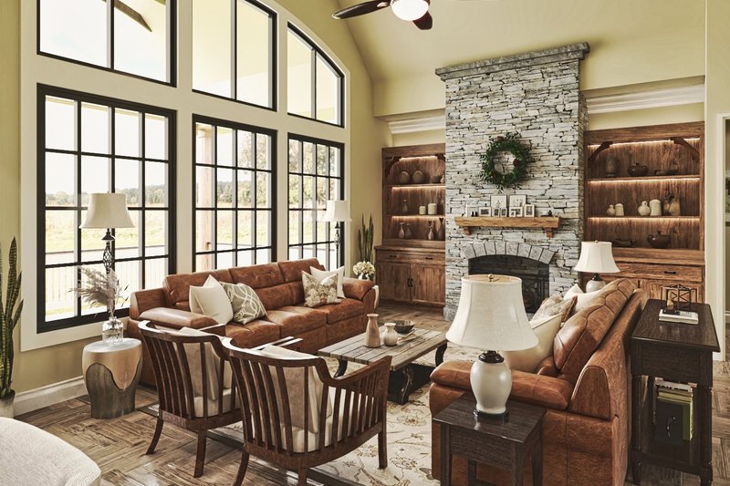 House Blueprint - Interior - Family Room 1 for Craftsman House Plan #54-408 - 3 bed, 2 bath