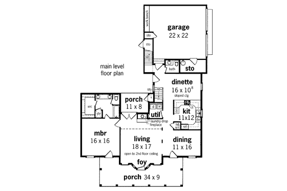 Floor Plan - Main Floor for Southern House Plan #45-278 - 3 bed, 3.5 bath