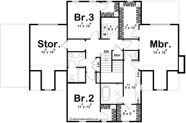 Architectural House Design - Colonial Floor Plan - Upper Floor Plan #455-549