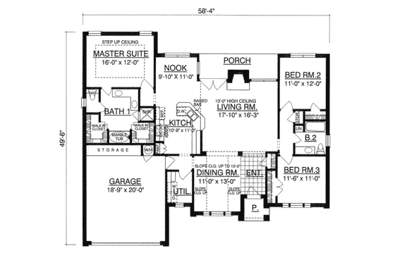 Floor Plan - Main Floor for Traditional House Plan #40-168 - 3 bed, 2 bath