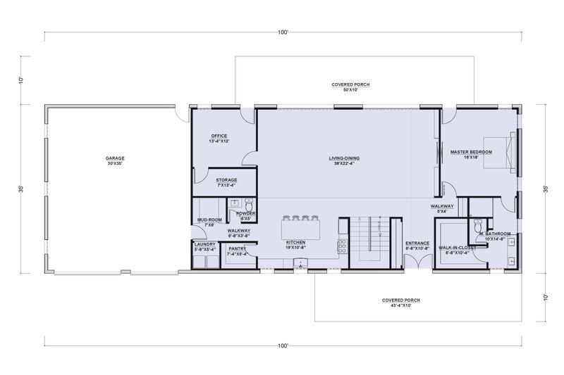 House Design - Floor Plan - Main Floor for Barndominium House Plan #1107-33 - 4 bed, 2.5 bath