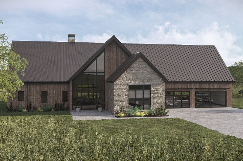 Architectural House Design - Exterior - Front Elevation 3 for Barndominium House Plan #455-825 - 2 bed, 2.5 bath