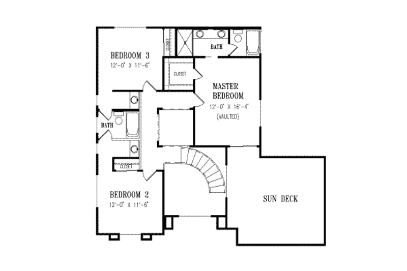 Architectural House Design - Floor Plan - Upper Floor for Adobe / Southwestern House Plan #1-410 - 3 bed, 2.5 bath