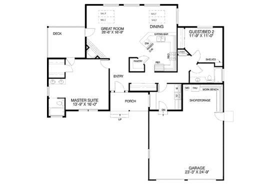 Floor Plan - Main Floor for Traditional House Plan #60-206 - 2 bed, 2 bath