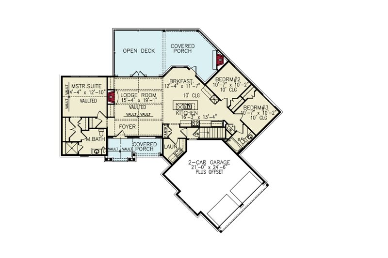 Architectural House Design - Floor Plan - Main Floor for Ranch House Plan #54-464 - 3 bed, 2 bath