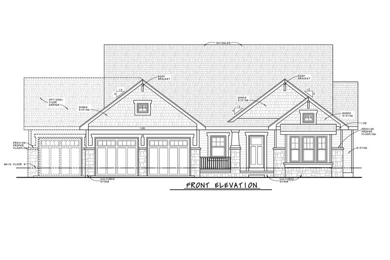 House Blueprint - Exterior - Front Elevation 3 for Craftsman House Plan #20-2609 - 2 bed, 2 bath