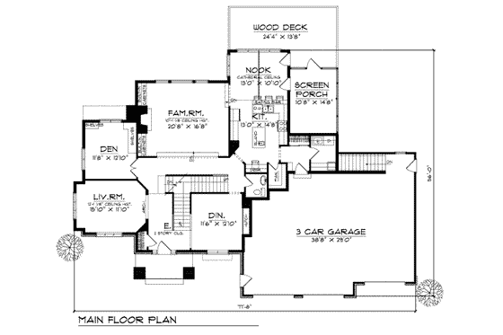 Floor Plan - Main Floor for European House Plan #70-505 - 4 bed, 3 bath