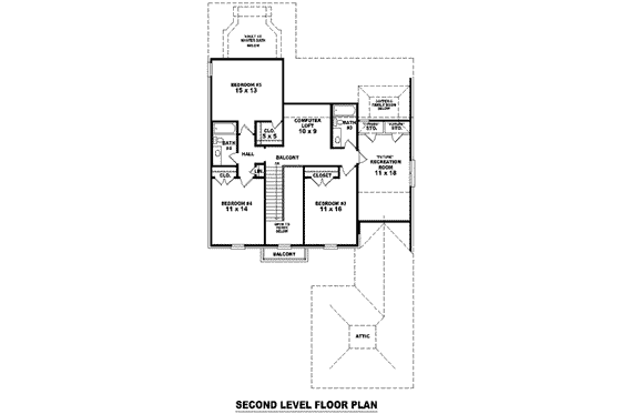 Floor Plan - Upper Floor for Colonial House Plan #81-1507 - 4 bed, 4 bath