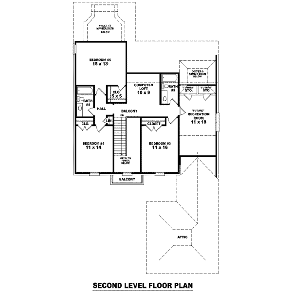 Floor Plan - Upper Floor for Colonial House Plan #81-1507 - 4 bed, 4 bath