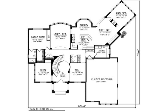 Floor Plan - Main Floor for European House Plan #70-1092 - 4 bed, 2.5 bath