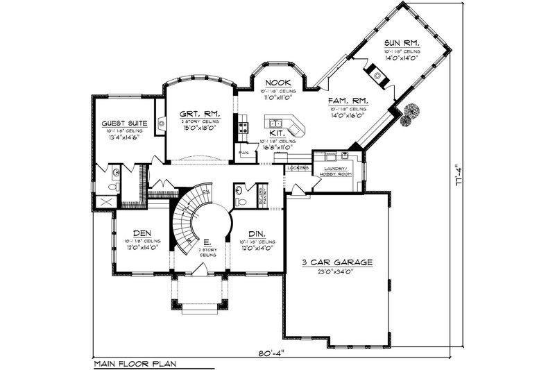 Home Plan - Floor Plan - Main Floor for European House Plan #70-1092 - 4 bed, 2.5 bath