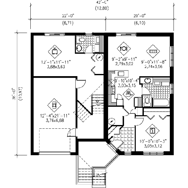 European Floor Plan - Lower Floor Plan #25-386