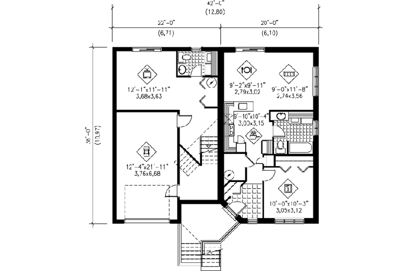 Dream House Plan - Floor Plan - Lower Floor for European House Plan #25-386 - 3 bed, 1.5 bath