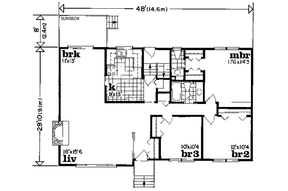 Floor Plan - Main Floor for Cottage House Plan #47-629 - 3 bed, 1.5 bath